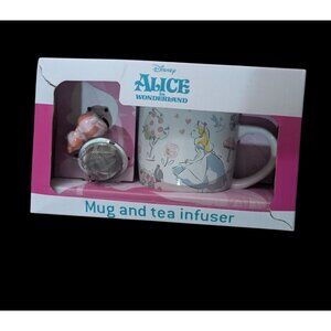 Disney Alice In Wonderland Mug & Tea Infuser Set With Cheshire Cat Charm new